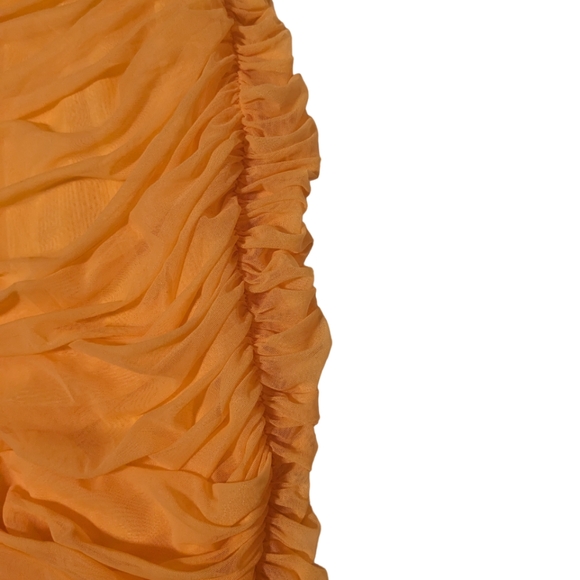 ARITZIA BABATON ORANGE PAPAYA SHIRRED MESH BODYCON MIDI LUXOR DRESS NWOT - Picture 2 of 11